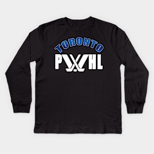Gradient blue Toronto with white pwhl logo Kids Long Sleeve T-Shirt